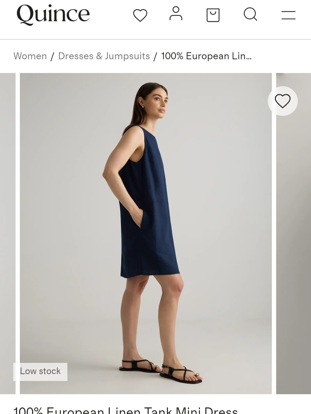 Quince Navy Linen Tank Mini Dress Large Lined NWT